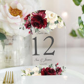 Rustikale Burgund Elfenbeinblütenhochzeit-Tischnum Acryleinladungen