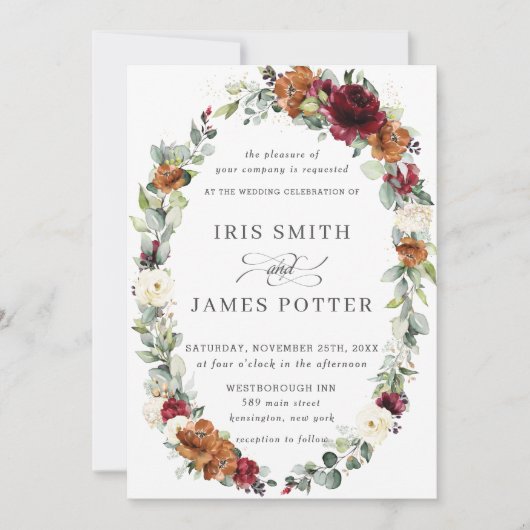 Rustikale Burgund Elfenbeinküste Blumenzeremonie Einladung (Vorderseite)