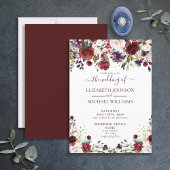 Rustikale Burgund-Floral-Aquarellschrift Hochzeit Einladung