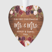 Rustikale Burgund Floral Erste Weihnachtsfeier Ornament (Vorderseite)