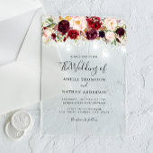 Rustikale Burgund-Floral-Lichter Hochzeit Acryleinladungen