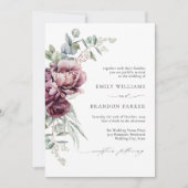 Rustikale Burgund-Floral QR-Hochzeit im Herbst Einladung (Vorderseite)