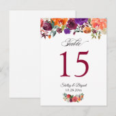 Rustikale Burgund Orange Floral Wedding Tischnumme Postkarte (Vorne/Hinten)