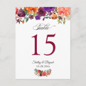 Rustikale Burgund Orange Floral Wedding Tischnumme Postkarte (Vorderseite)
