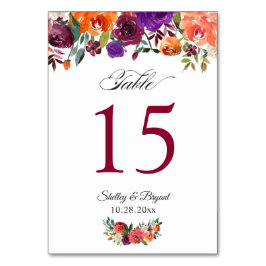 Rustikale Burgund Orange Floral Wedding Tischnumme Tischnummer