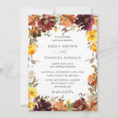 Rustikale Burgund-Orange-Gelbe Hochzeit im Herbst Einladung (Vorderseite)