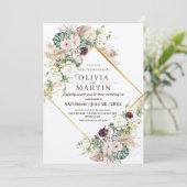 Rustikale Burgund Rose Gold Wedding Einladung (Stehend Vorderseite)