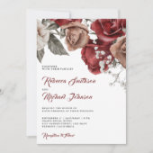 Rustikale Burgund-Rose in einem QR-Code Hochzeit Einladung (Vorderseite)