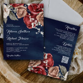 Rustikale Burgund-Rose QR Code Navy Blue Wedding Einladung