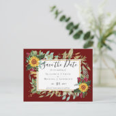 Rustikale Burgund-Rose Sonnenblumen retten Termine Postkarte (Stehend Vorderseite)