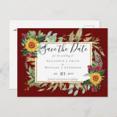 Rustikale Burgund-Rose Sonnenblumen retten Termine Postkarte (Vorne/Hinten)