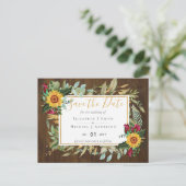 Rustikale Burgund-Rose Sonnenblumen retten Termine Postkarte (Stehend Vorderseite)