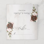 Rustikale Burgund-Rose Wasserfarbenblütenhochzeit Platzkarte (Außenseite Aufgefaltet)
