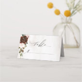 Rustikale Burgund-Rose Wasserfarbenblütenhochzeit Platzkarte (Vorderseite)