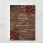 Rustikale Burgund-Rote Rosen Hochzeit Einladung (Vorderseite)