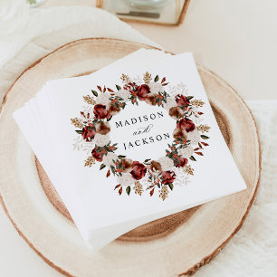 Rustikale Burgund und Elfenbein Rosen Hochzeit Serviette