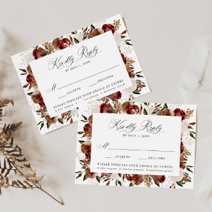 Rustikale Burgund und Elfenbein Rosen Mahlzeit Hoc RSVP Karte