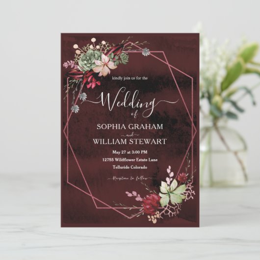 Rustikale Burgund-Wasserfarbenkalligrafie Einladung