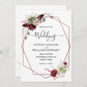 Rustikale Burgund-Wasserfarbenkalligrafie Einladung (Vorne/Hinten)