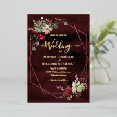 Rustikale Burgund-Wasserfarbenkalligrafie Folieneinladung (Stehend vorne)