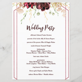 Rustikale Burgund-Wasserfarbenkalligrafie Programm