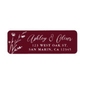 Rustikale Burgund-Wildblume Hochzeit Rücksendeadre (Vorne)