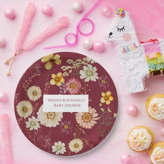 Rustikale Burgund-Wildblume Pappteller (Party)