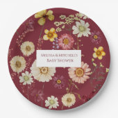 Rustikale Burgund-Wildblume Pappteller (Vorderseite)