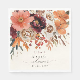 Rustikale Burgunder Blumen Herbst Brautparty Serviette