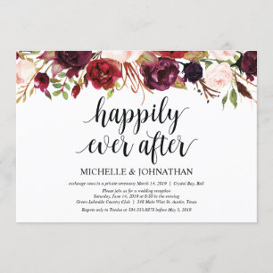Rustikale Burgunder-Blumen-Hochzeitsempfang-Einlad Einladung