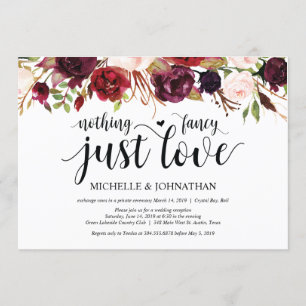 Rustikale Burgunder-Blumen-Hochzeitsempfang-Einlad Einladung