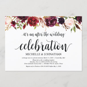 Rustikale Burgunder-Blumen-Hochzeitsempfangs-Einla Einladung