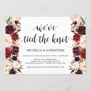 Rustikale Burgunder-Blumen-Hochzeitsempfangs-Einla Einladung