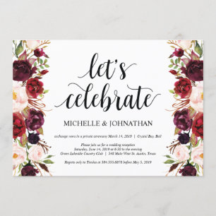 Rustikale Burgunder-Blumen-Hochzeitsempfangs-Einla Einladung