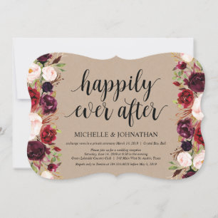 Rustikale Burgunder-Blumen-Hochzeitsempfangs-Einla Einladung