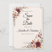 Rustikale Burgunder-Blumenhochzeit Save The Date (Vorderseite)