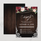 Rustikale Burgunder Blumenstrauß Hochzeit RSVP Karte (Vorne/Hinten)