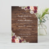 Rustikale Burgunder Blumenzange Einladung (Stehend Vorderseite)