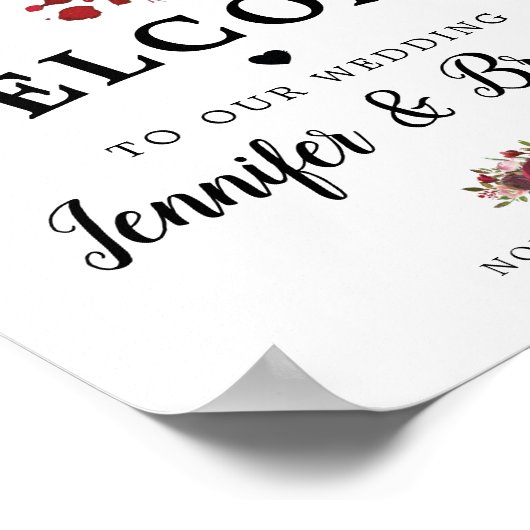 Rustikale Burgunder Blush Begrüßung Poster (Ecke)