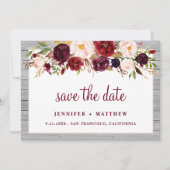 Rustikale Burgunder Blush Bloral Pink Border Weddi Save The Date (Vorderseite)