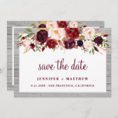 Rustikale Burgunder Blush Bloral Pink Border Weddi Save The Date (Vorne/Hinten)