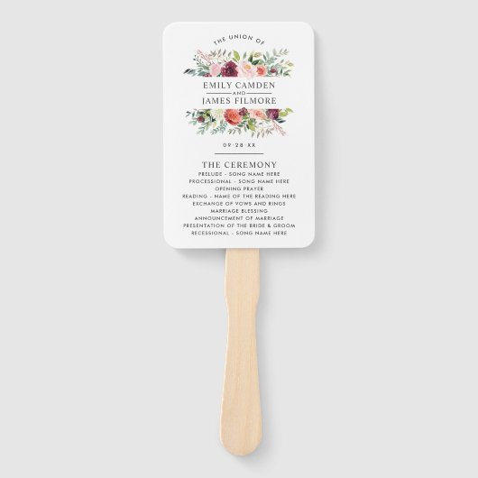 Rustikale Burgunder Blush Fall Blumenzeremonie Fächer (Vorderseite)