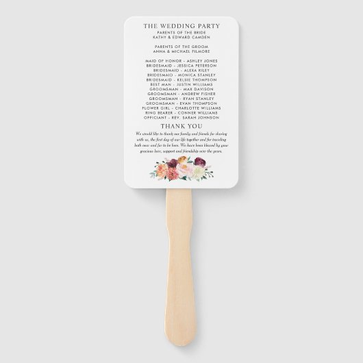 Rustikale Burgunder Blush Fall Blumenzeremonie Fächer (Rückseite)