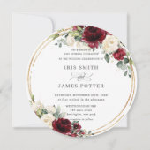 Rustikale Burgunder Elfenbeinblütengolden Hochzeit Einladung (Vorderseite)