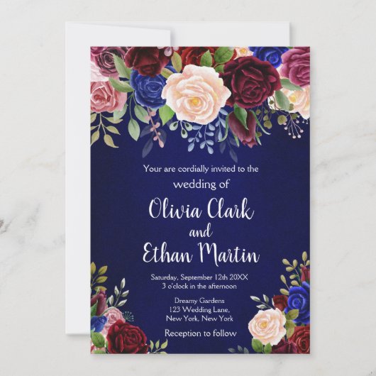 Rustikale Burgunder-Marine Einladung (Vorderseite)