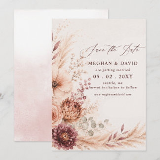 Rustikale Burgunder Pampas Blumen Hochzeit im Herb Save The Date