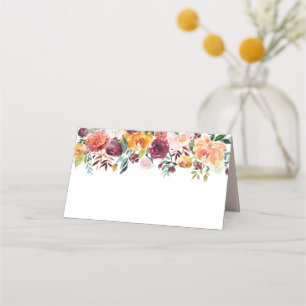 Rustikale Burgunder-Rosa-Herbst-Blumen-Monogramm-H Platzkarte