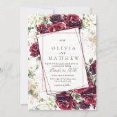 Rustikale Burgunder-Rose und Hochzeiten mit Goldfl Einladung (Vorderseite)