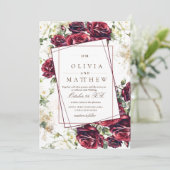 Rustikale Burgunder-Rose und Hochzeiten mit Goldfl Einladung (Stehend Vorderseite)