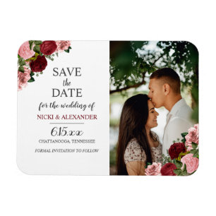 Rustikale Burgunder-Rot-Rosa-Blumen-Hochzeit Save Magnet